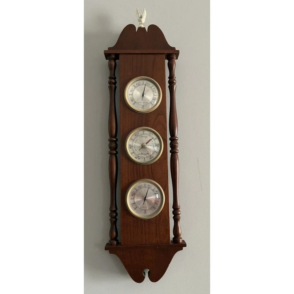 Vintage Wooden Airguide Weather Station Barometer Temperature Humidity